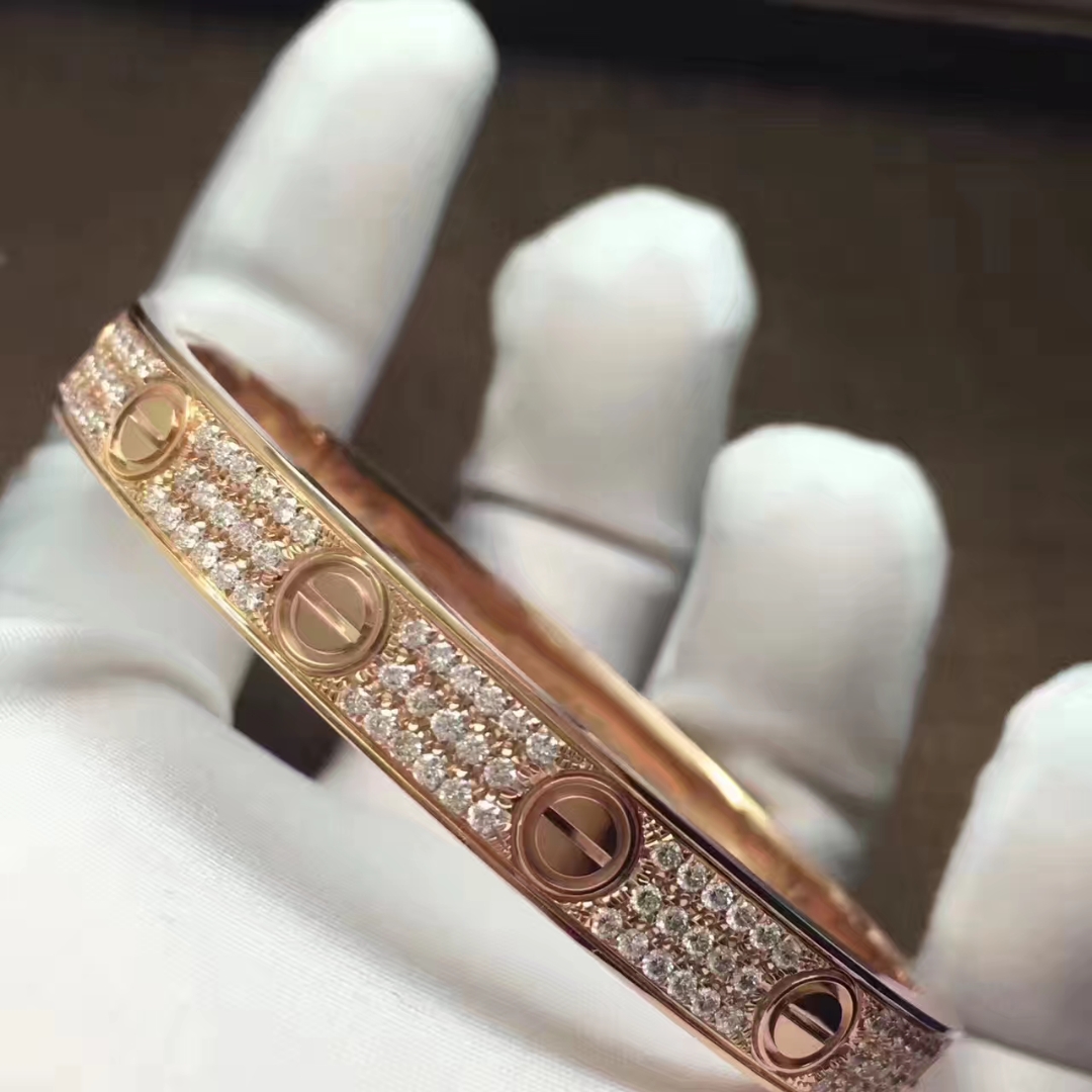 18K Pink Gold Cartier Love Bracelet Pave Diamond N6036917
