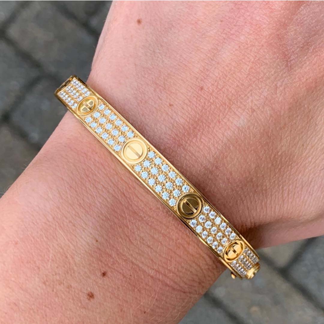 18K Yellow Gold Cartier Love Bracelet with Pave 204 Diamonds N6035017