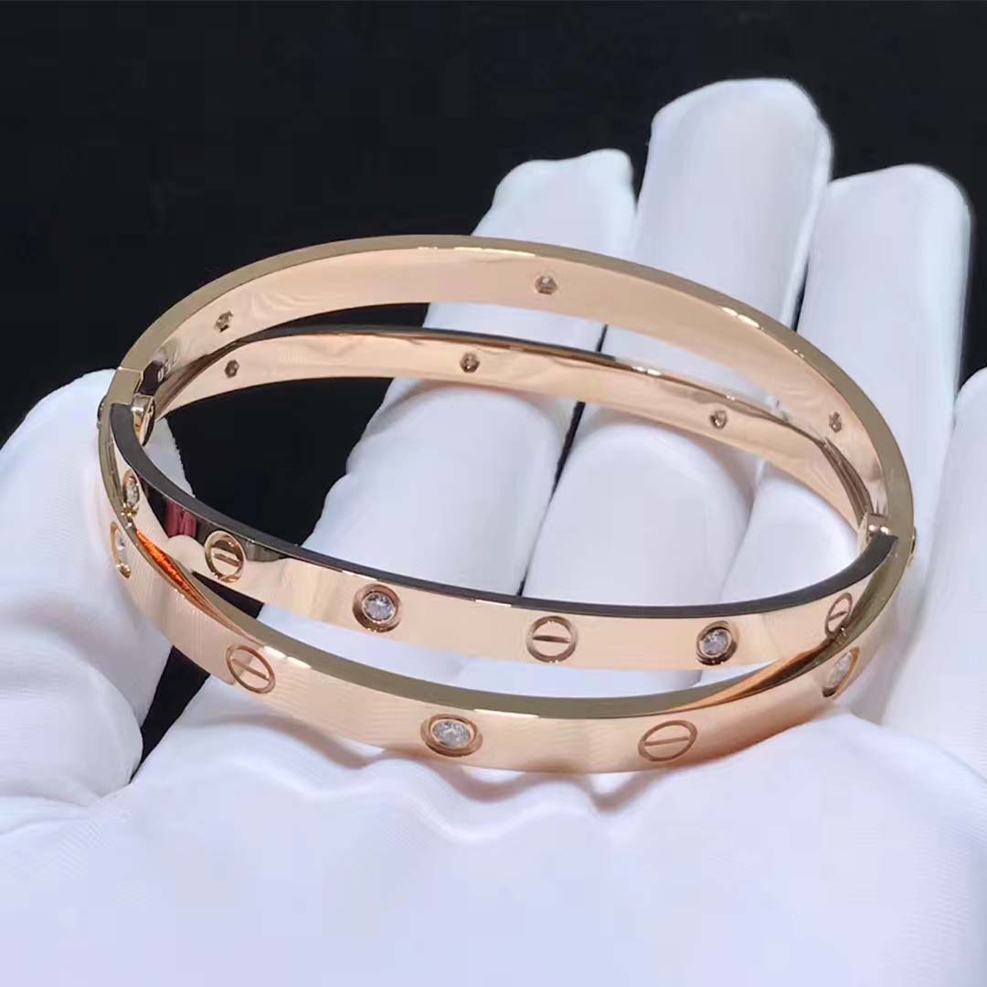 Custom Made 18k Pink Gold Cartier 12 Diamond Love Bracelet