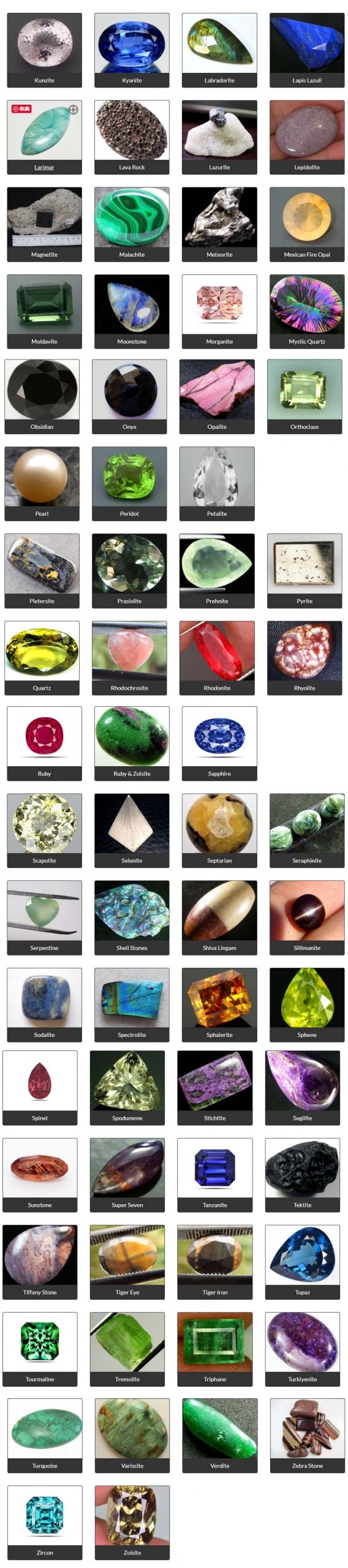 Gemstone jewelry list
