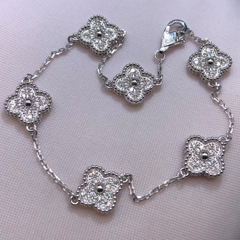 Van Cleef & Arpels 18K White Gold Diamond 6 Motifs Sweet Alhambra Bracelet VCARO85700