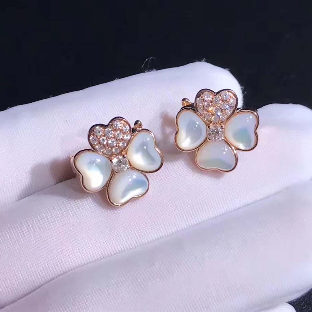 VCA 18k Rose Gold Mother of Pearl and Diamond Medium Model Cosmos Earrings VCARO5BZ00