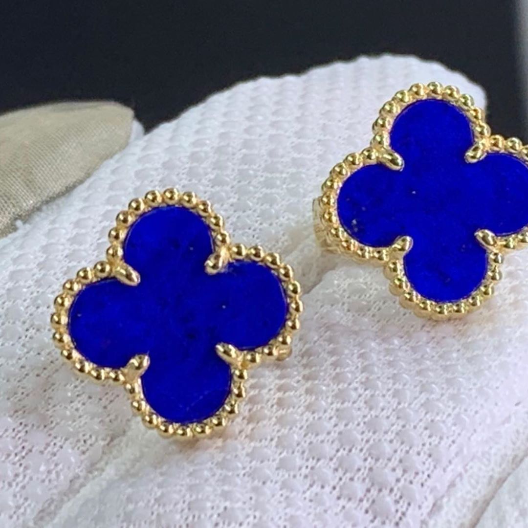 Van Cleef & Arpels Vintage Alhambra Lapis Lazuli 18k Yellow Gold Clover Earrings