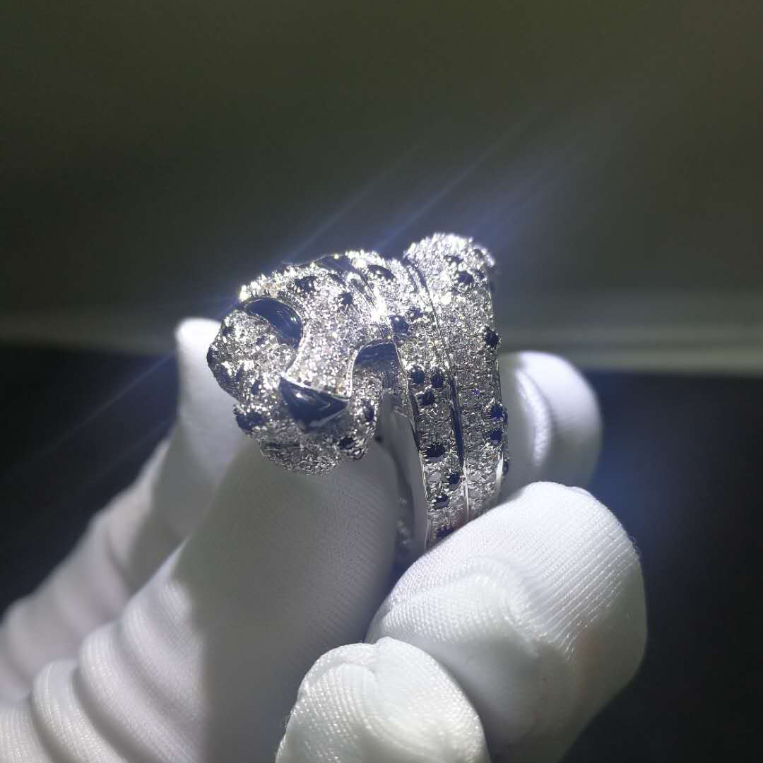 Panthere de Cartier Ring in 18k White Gold with Pave Diamonds