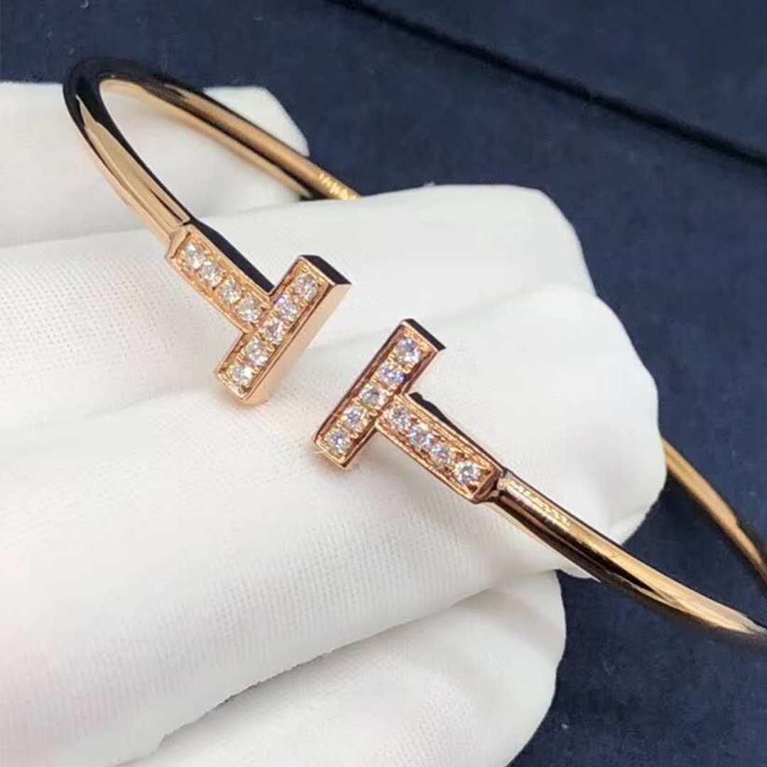 Tiffany & Co. 18k Rose Gold Tiffany T Diamond Wire Bracelet