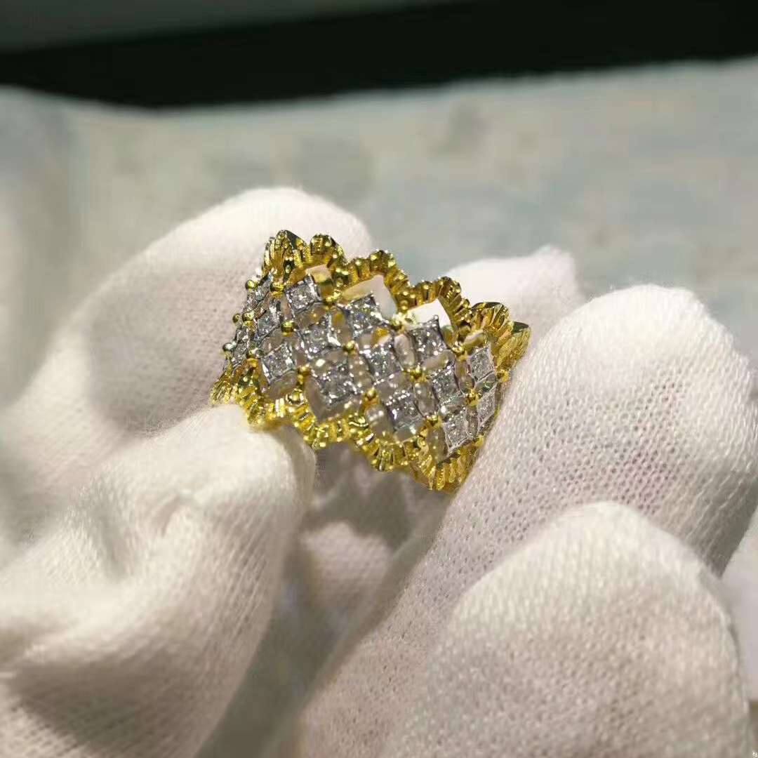 Buccellati 18K Yellow Gold & White Gold Rombi Diamond Wide Band Ring
