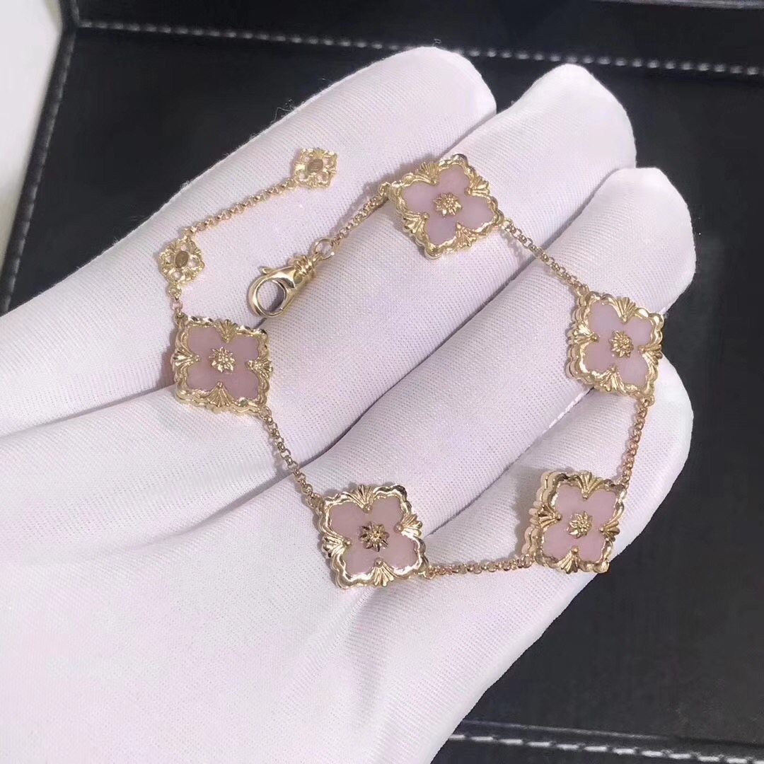 Buccellati 18k Yellow Gold 5 Pink Opal Motifs Opera Color Bracelet