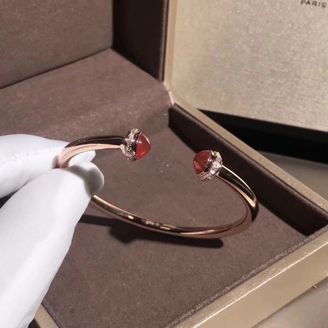Piaget 18K Rose Gold Diamond Carnelian Possession Open Cuff Bangle Bracelet