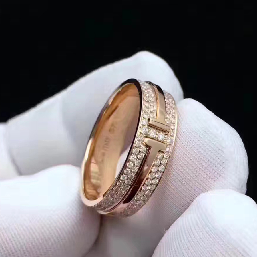 Tiffany 18k Rose Gold T Wide Pavé Diamond Ring