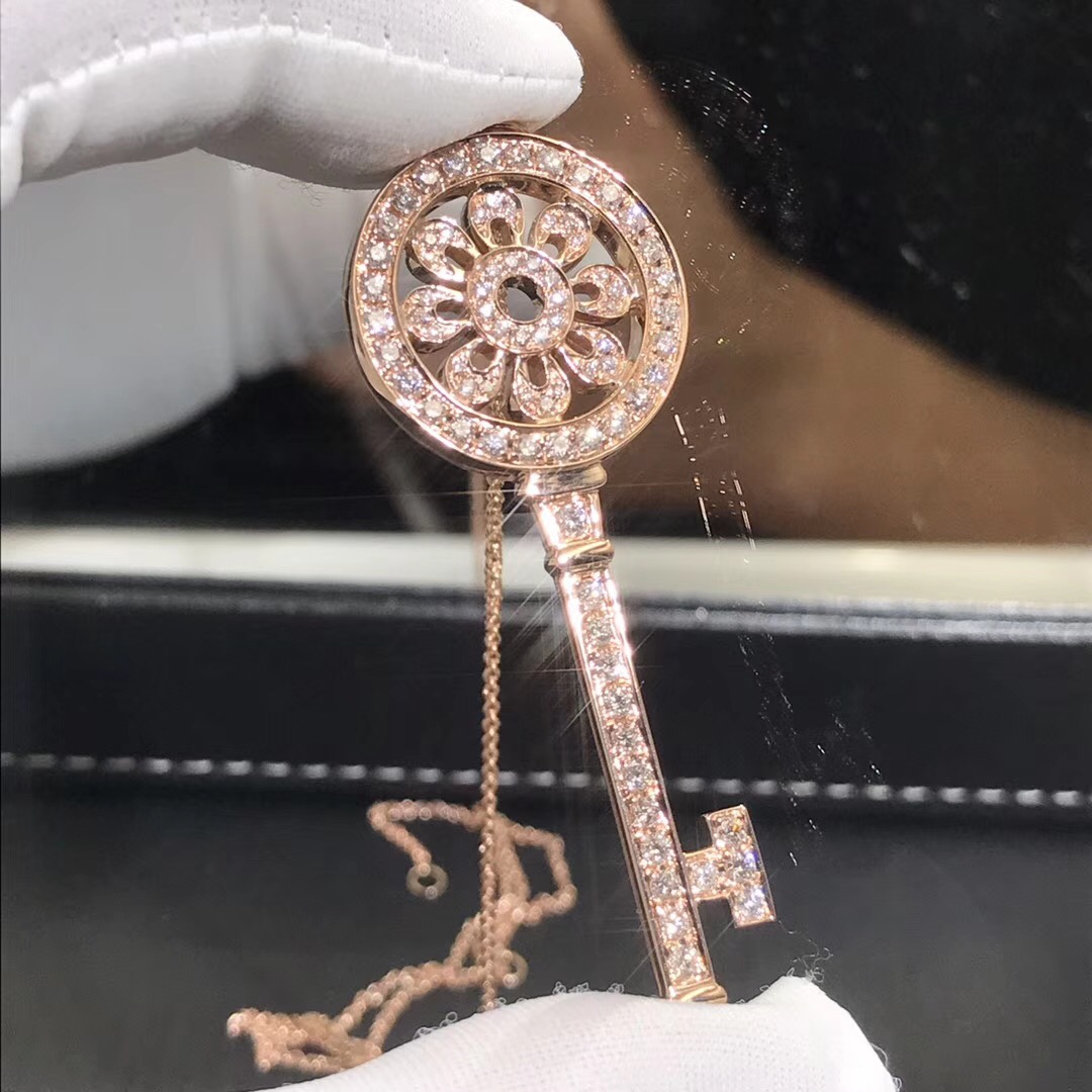 Tiffany & Co. 18k Rose Gold and Diamond Large Petals Key Pendant Necklace