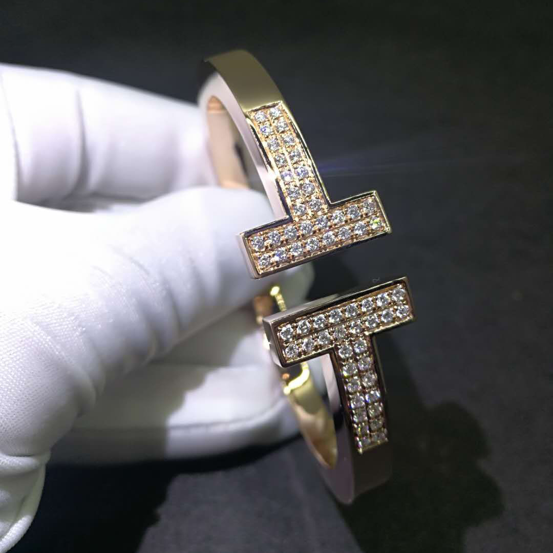Tiffany & Co. 18k Rose Gold with Pavé Diamond T Square Bracelet