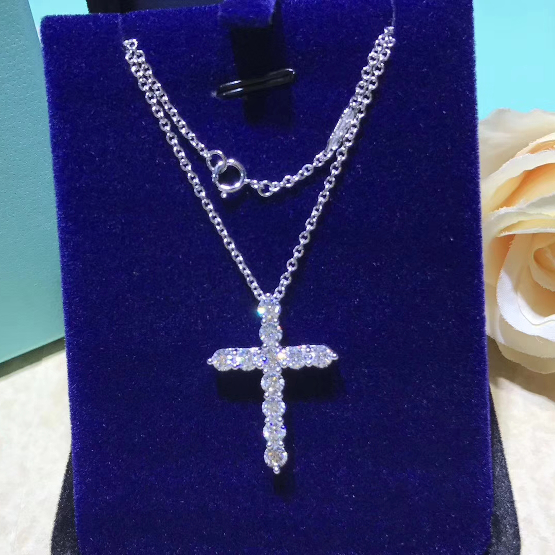 Tiffany & Co. Platinum Diamond Cross Pendant Necklace