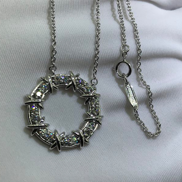 Tiffany & Co. Platinum Schlumberger Sixteen Stone Diamond Circle Pendant Necklace