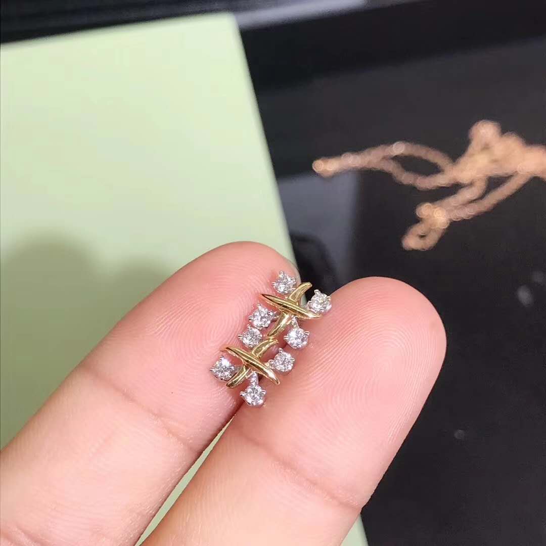 Tiffany & Co. Platinum & 18K Yellow Gold Schlumberger Lynn Diamond Earrings