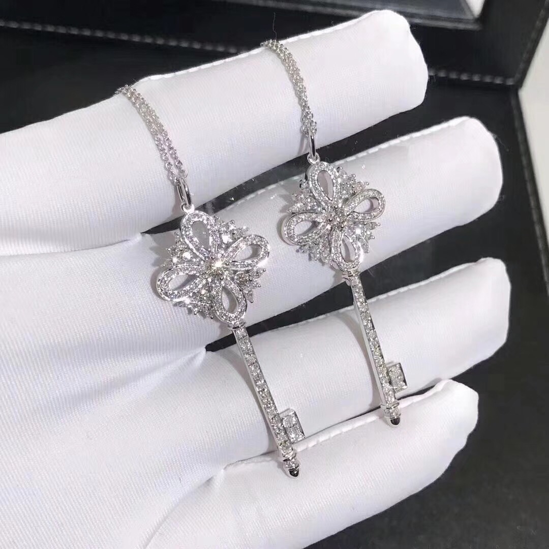 Tiffany Platinum Victoria Diamonds Key Pendant Necklace