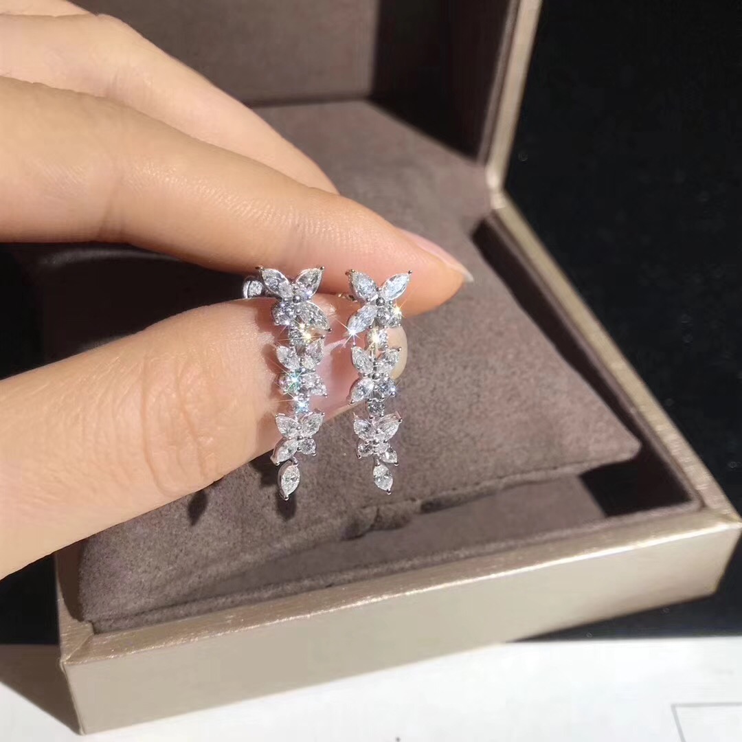 Tiffany Platinum Victoria Mixed Cluster Drop Diamonds Earrings