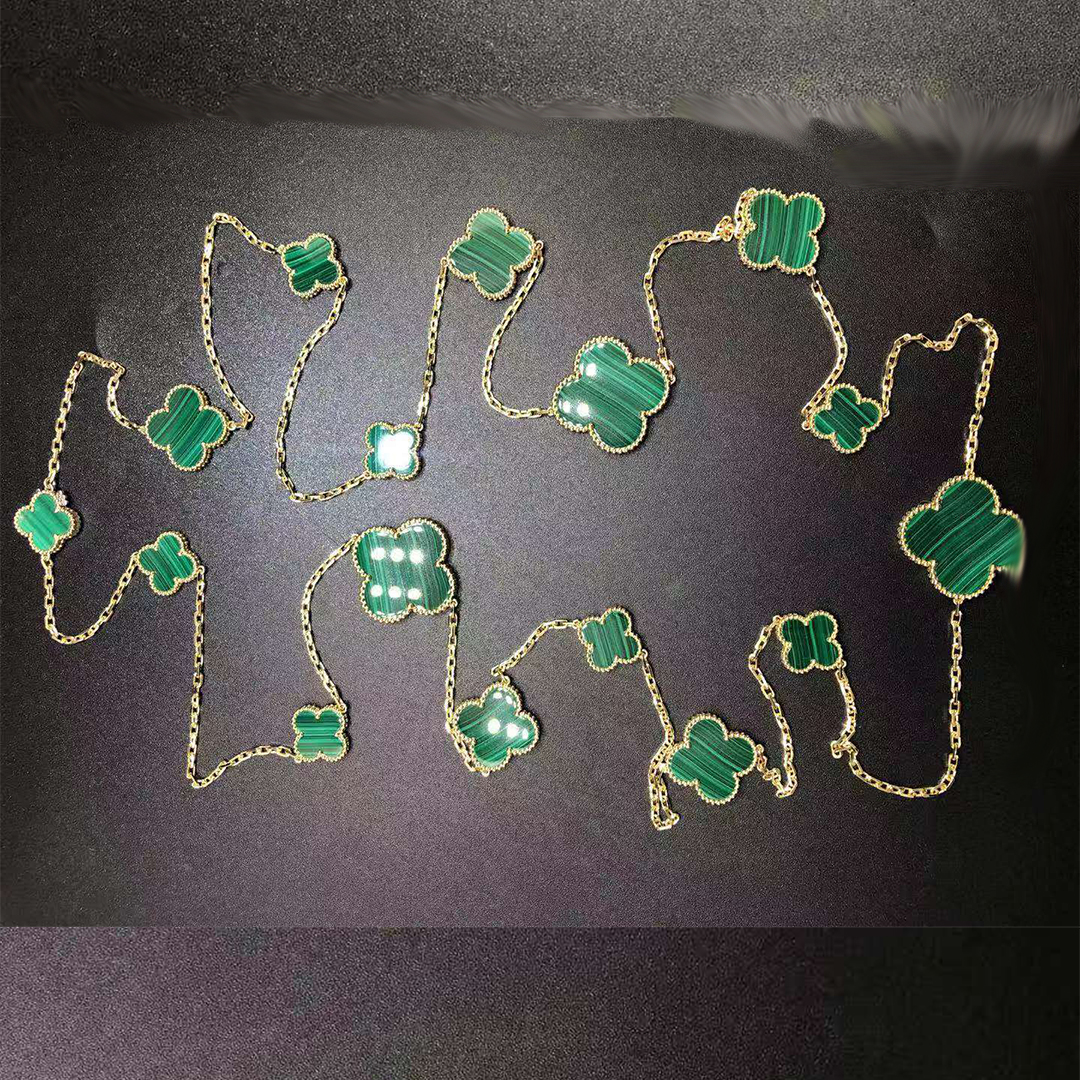VCA Magic Alhambra 18K Yellow Gold and Malachite 16-Motif Long Necklace VCARO2AF00