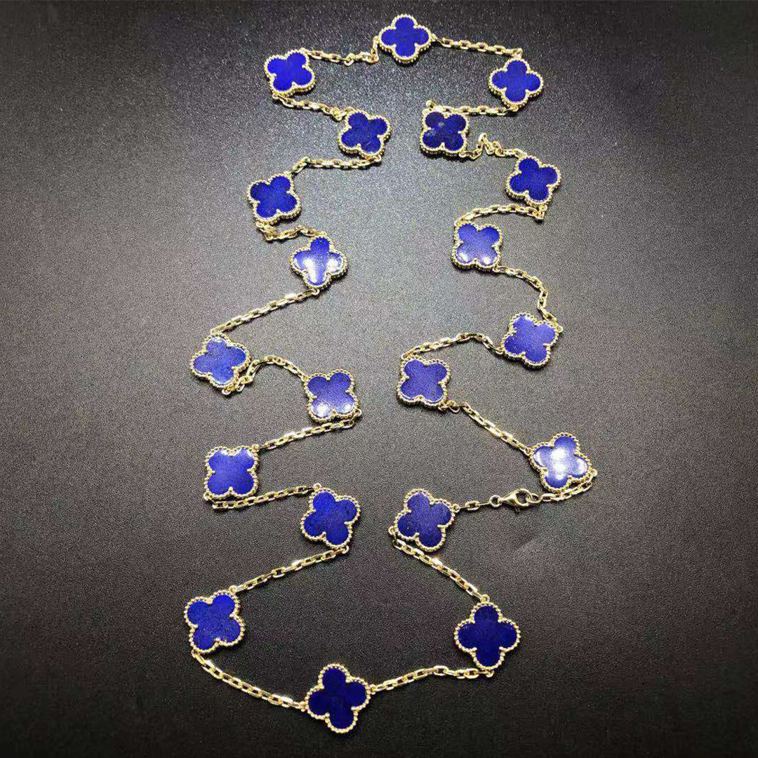 Van Cleef & Arpels 18K Yellow Gold Vintage Alhambra 20 Motifs Lapis Lazuli Long Necklace