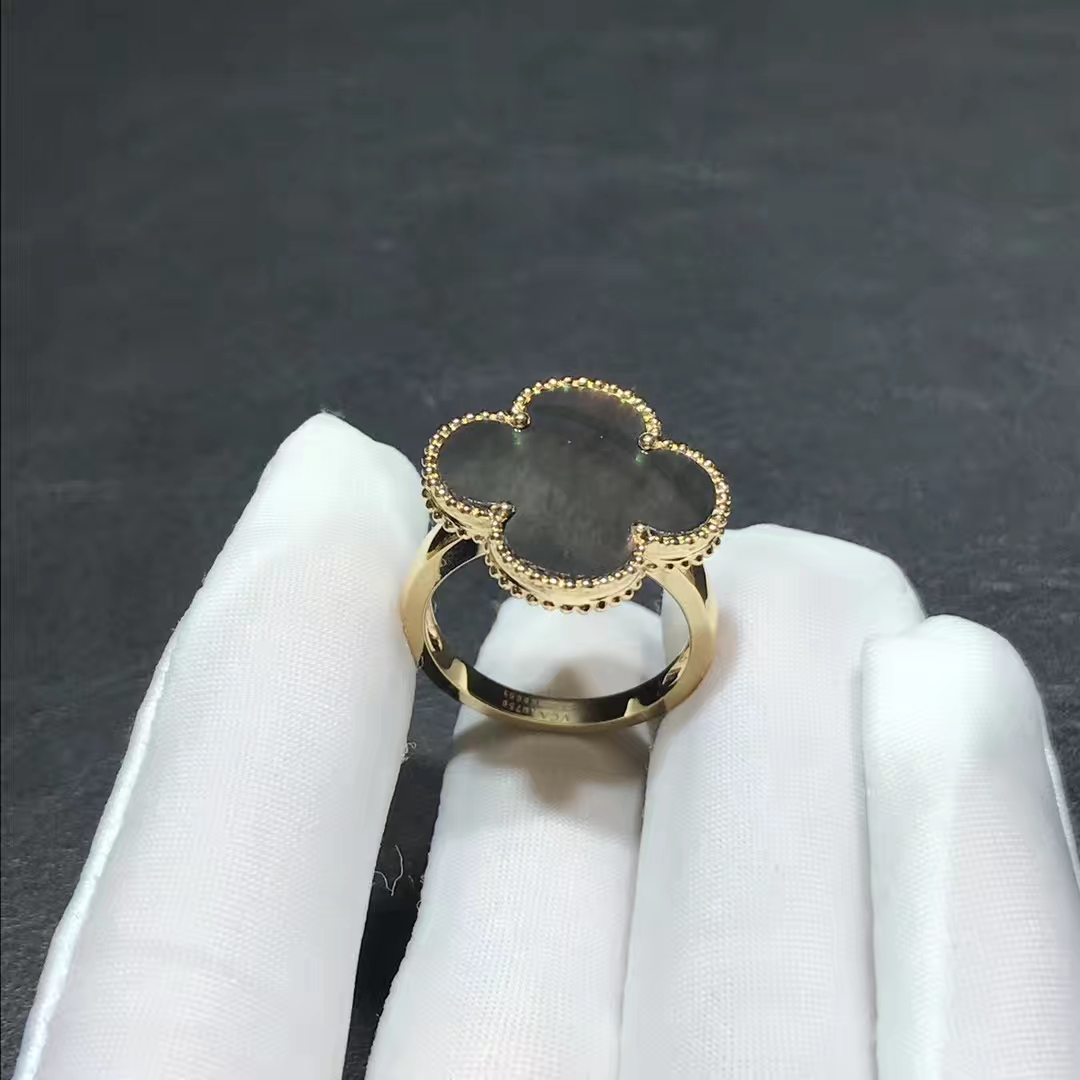 Van Cleef & Arpels 18k Yellow Gold Grey Mother of Pearl Magic Alhambra Ring