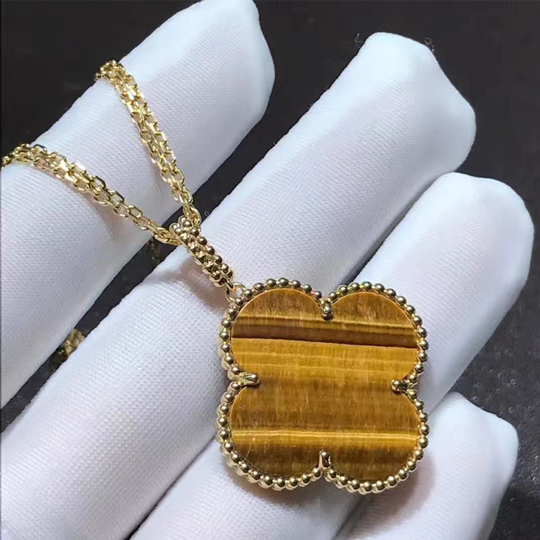 Van Cleef & Arpels 18k Yellow Gold Magic Alhambra Tiger’s Eye 1 Motif Long Necklace