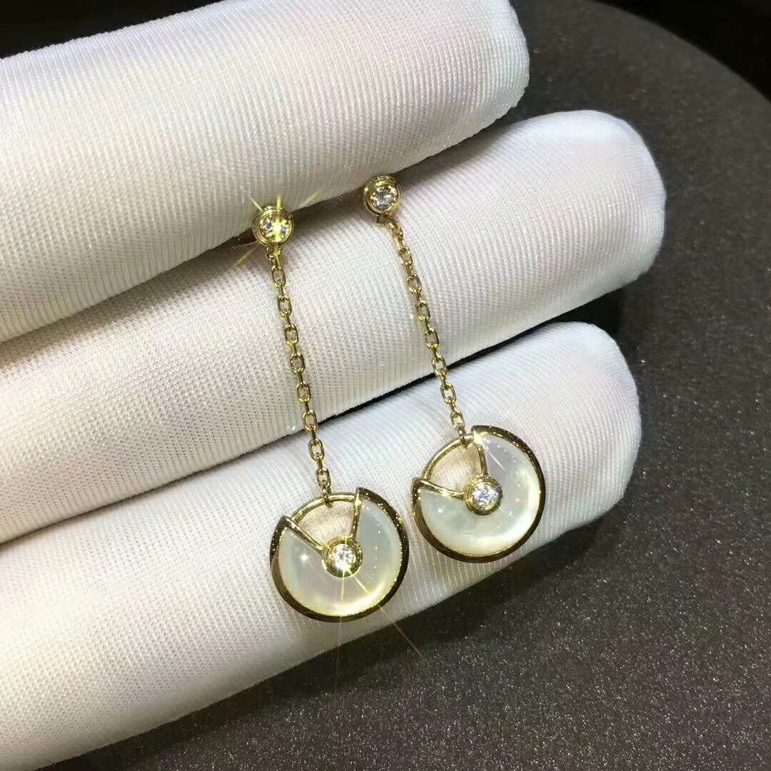 Cartier Yellow Gold Diamond and Mother of Pearl Amulette de Cartier Drop Earrings