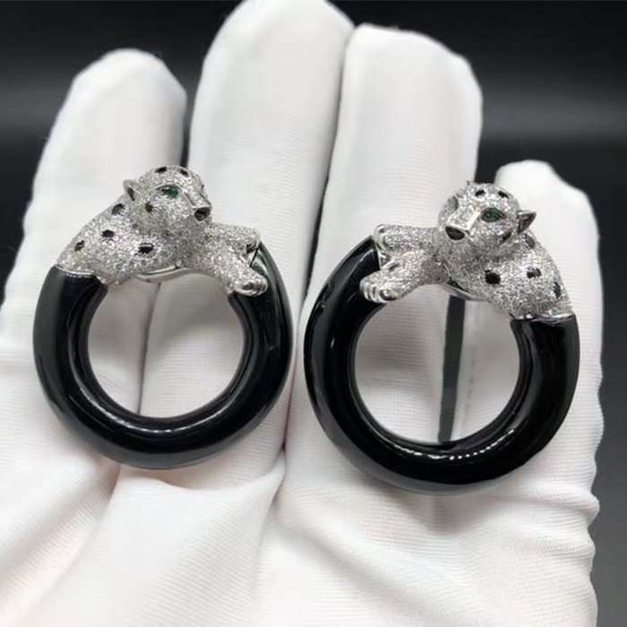 Panthere de Cartier Earrings 18k White Gold with Diamonds and Onyx