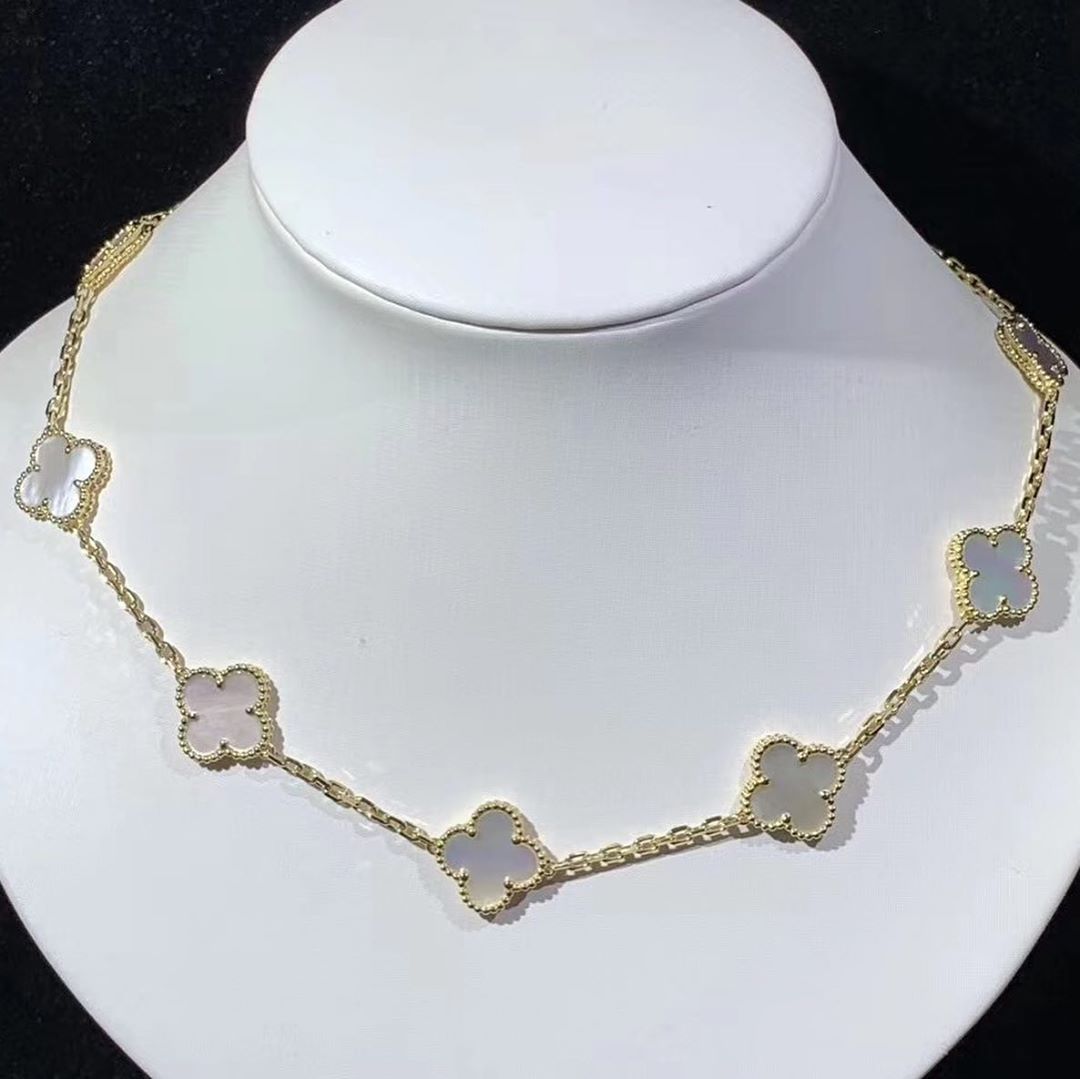 VCA Vintage Alhambra Mother of Pearl 10 Motif 18K Yellow Gold Necklace VCARA42800