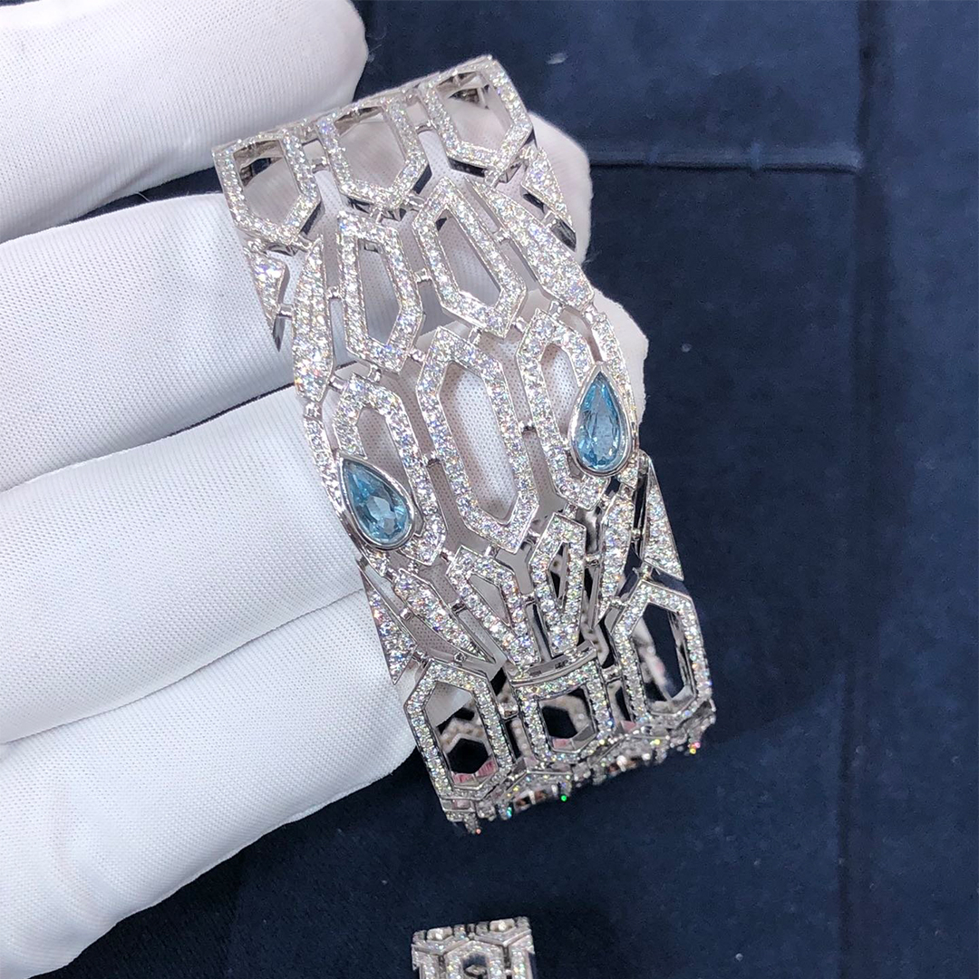 Bulgari 18K White Gold with Full Pavé Diamonds Serpenti Bangle Bracelet