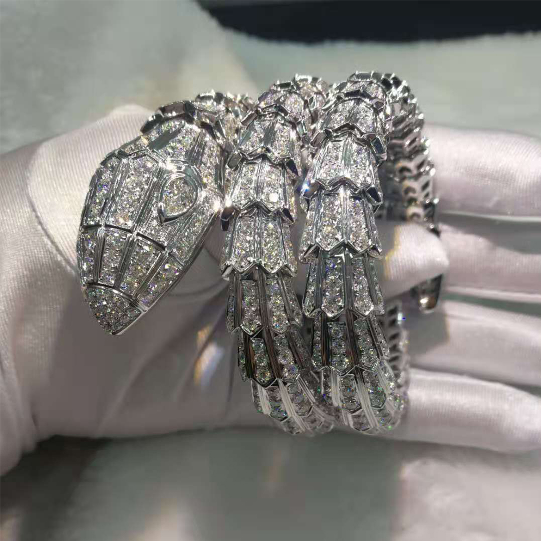 Bulgari High jewellery 18k White Gold Full Pave Diamond Serpenti Bracelet