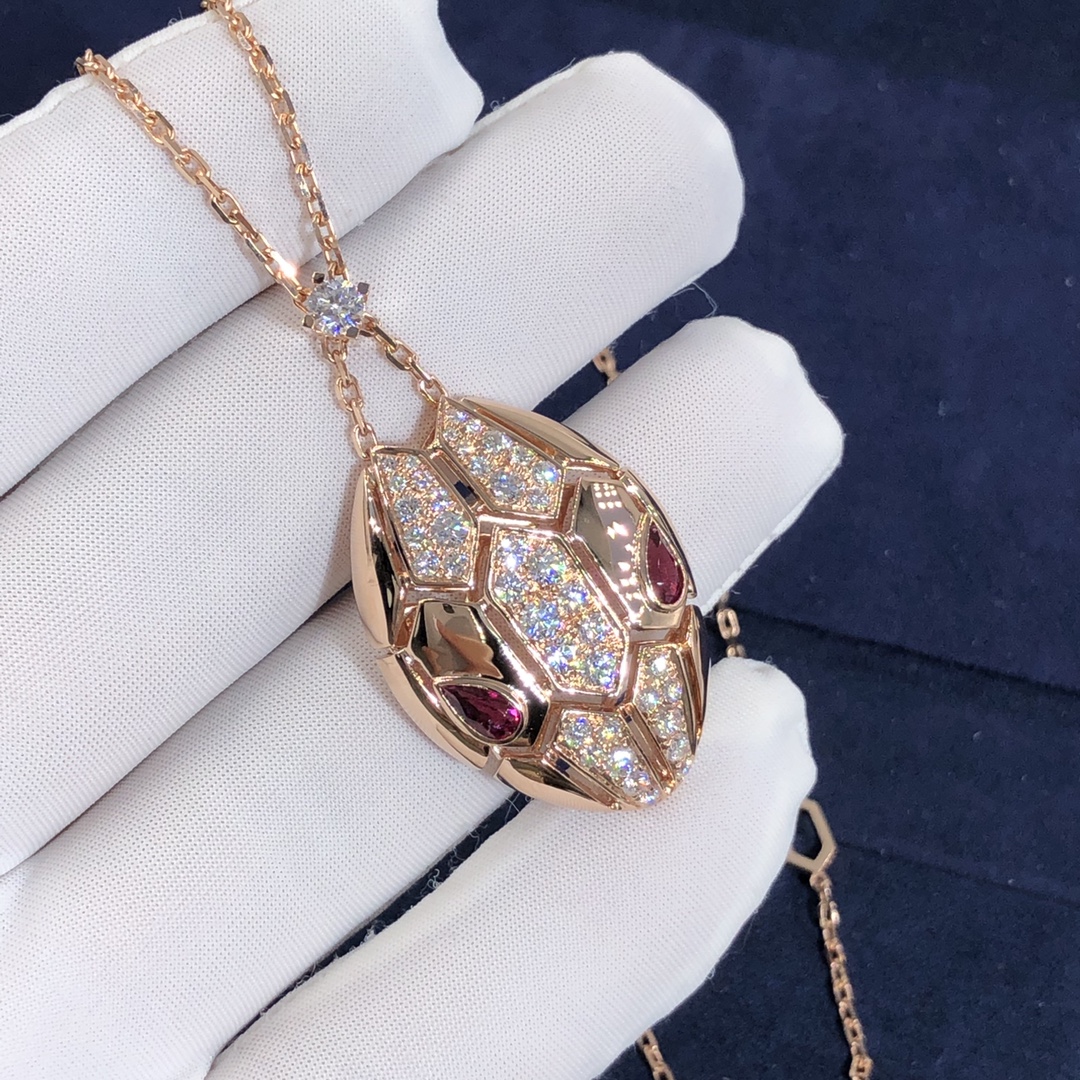 Bulgari Serpenti 18K Rose Gold Diamond and Rubellite Necklace 352748