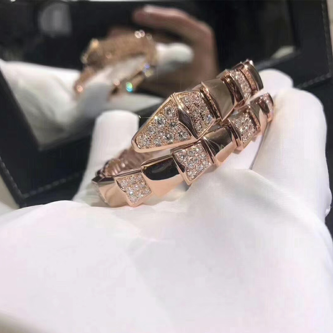 Bvlgari 18K Rose Gold Serpenti Viper One-coil Demi Pavé Diamonds Bracelet 345211