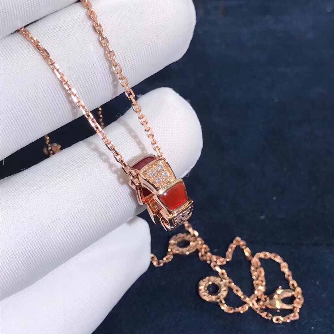 Bvlgari 18k Rose Gold with Carnelian and Demi-pavé Diamonds Serpenti Viper Necklace