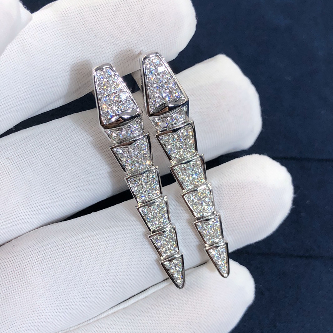 Bvlgari 18k White Gold Full Diamond-pave Serpenti Viper Earrings 348320