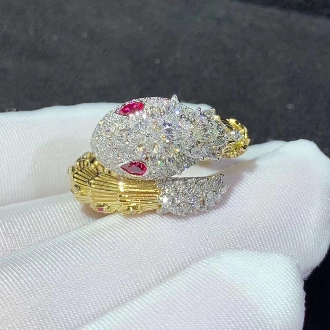 Bvlgari Serpenti 18k Yellow and White Gold Diamond and Ruby Snake Ring