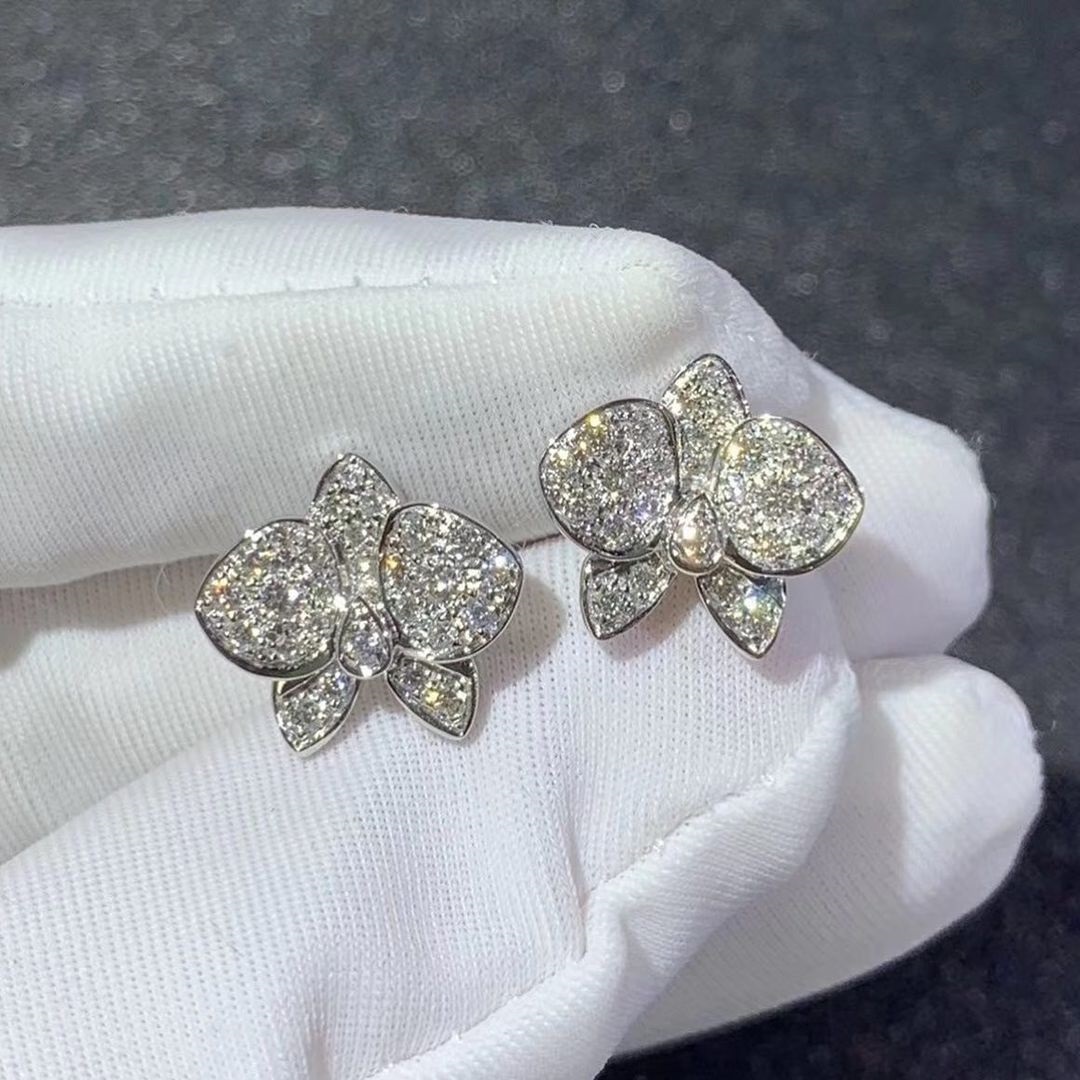 Cartier 18k White Gold Diamond Pave Caresse d’Orchidées par Cartier Small Model Earrings