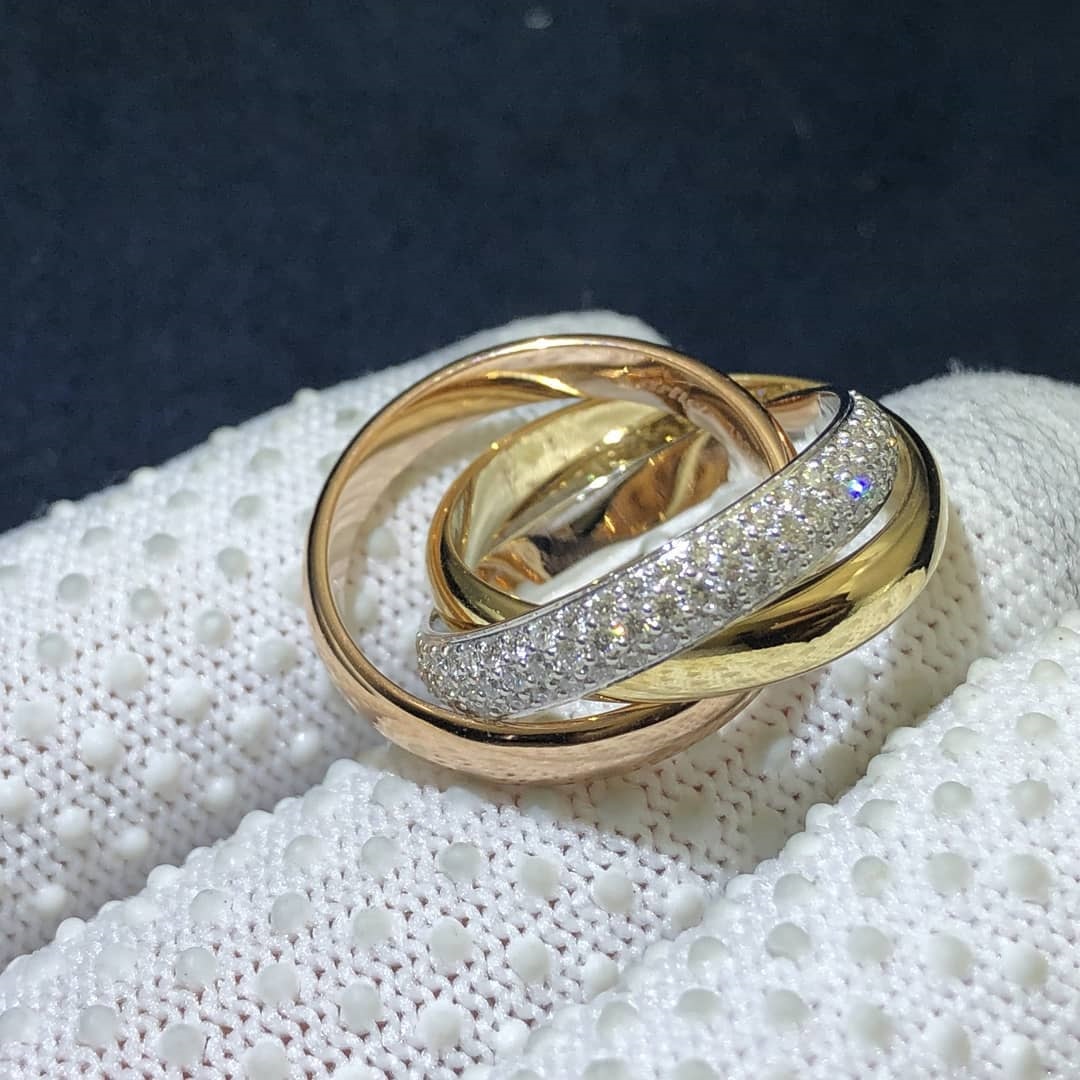 Classic Cartier 18k White Gold,Rose Gold and White Gold Diamond Trinity Medium Model Ring B4038900