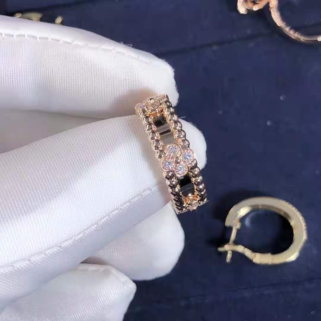 Van Cleef & Arpels 18K Rose Gold Perlée Sweet Clovers Diamond Ring VCARP6ML00