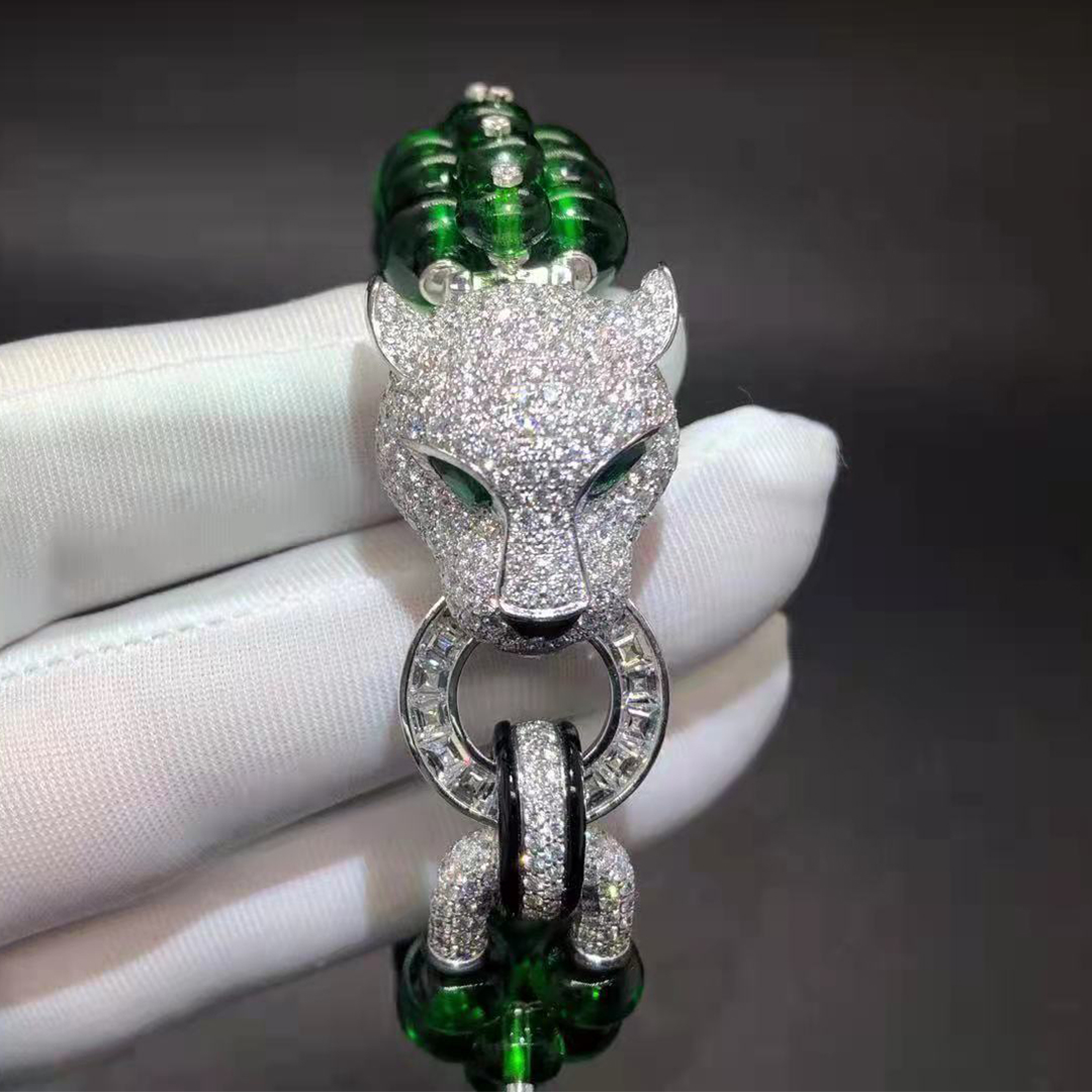Cartier Platinum Emeralds and Diamond Paved Panthere de Cartier High Jewelry Bracelet