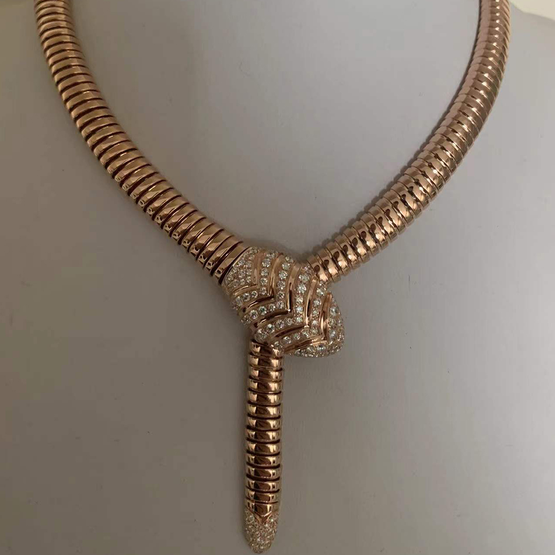 Bvlgari Serpenti Tubogas Rose Gold Diamond Long Rope Necklace 350680
