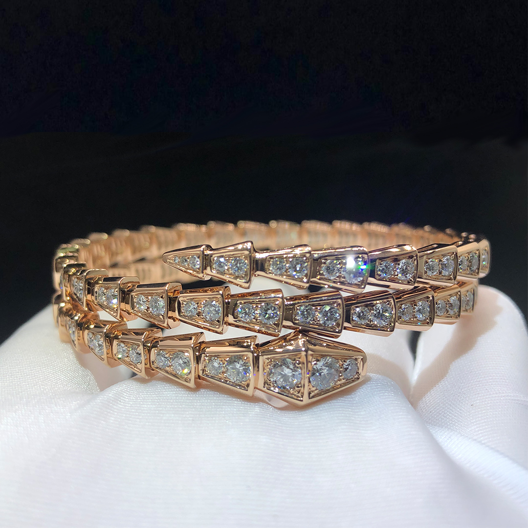 Bvlgari Serpenti Viper 18K Rose Gold with Pavé Diamonds Two-coil Bracelet 