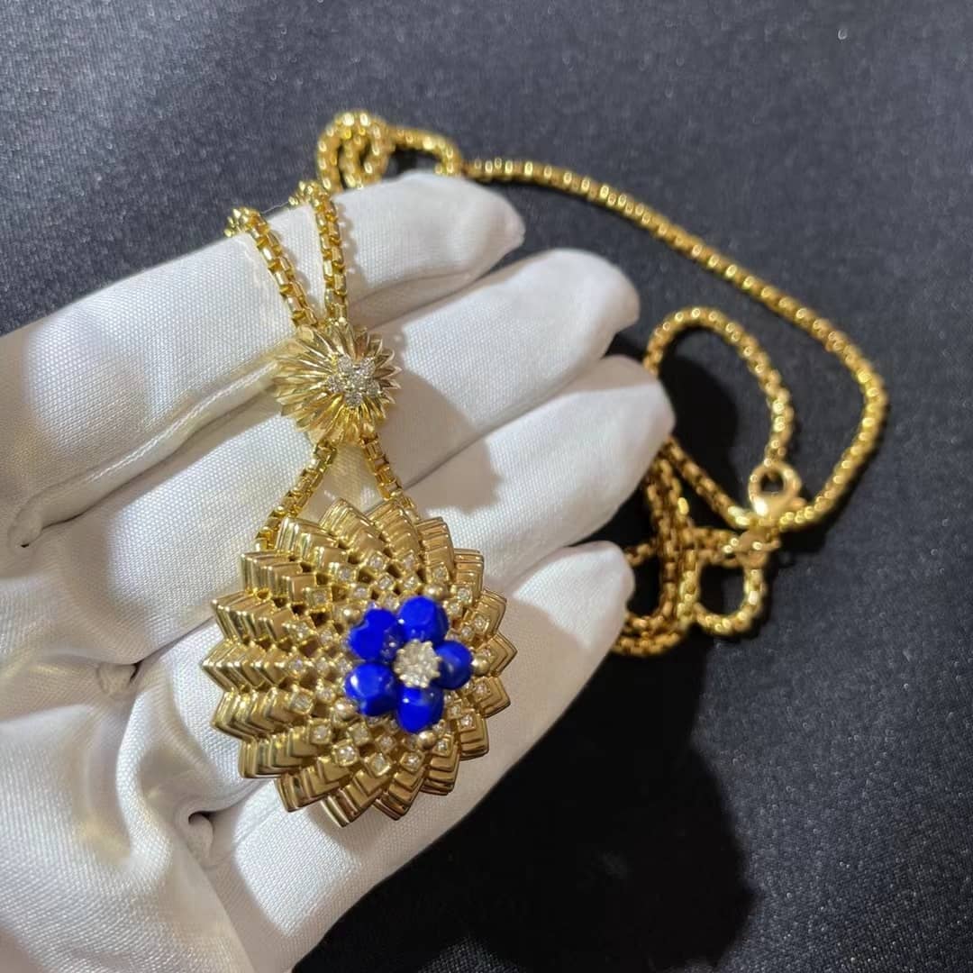 Cactus de Cartier Necklace in 18K Yellow Gold with 61 Diamond and Lapis Lazuli