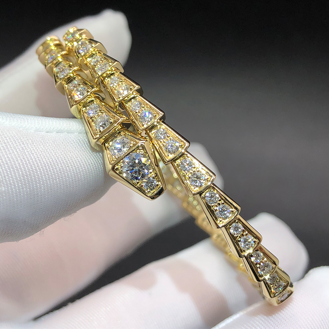 Bulgari 18K Yellow Gold & Full Pave Diamond Serpenti Viper One-coil Bracelet