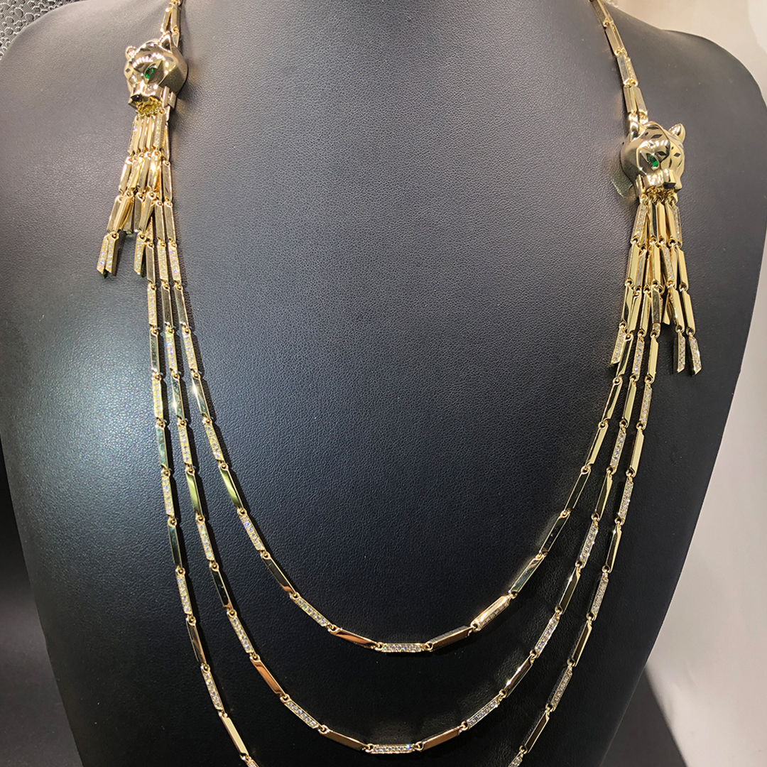 Cartier 18K Yellow Gold Double Head Panthere de Cartier Tassel Necklace