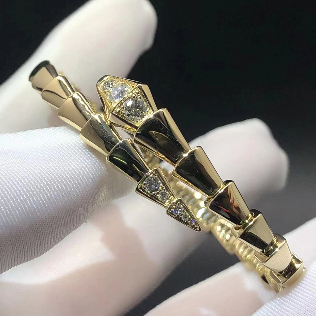 Bulgari 18k Yellow Gold Serpenti Viper Demi-pavé Diamond Snake Bracelet